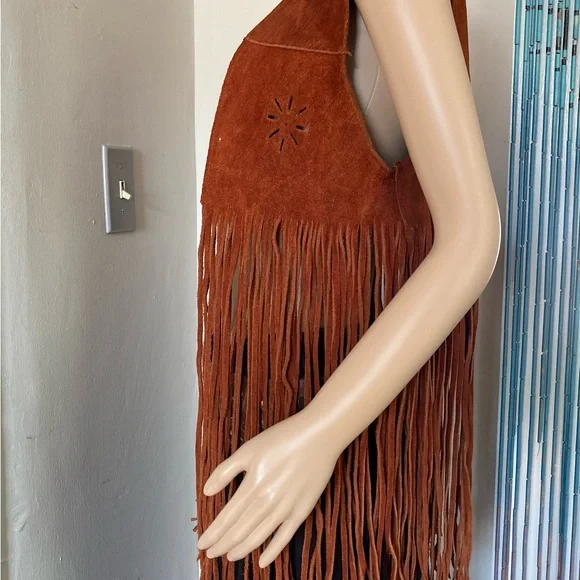 Vintage 60s 70s 80s Boho Hippie Brown Fringe Suede Vest Size S/XS - Picture 8 of 11